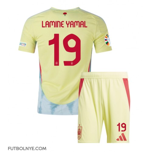 Camiseta España Lamine Yamal #19 Visitante Equipación para niños Eurocopa 2024 manga corta (+ pantalones cortos)